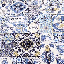 Load image into Gallery viewer, 100% Cotton Blue Tile Azulejo Made in Portugal Tablecloth
