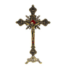 Load image into Gallery viewer, 13&quot; Metallic Altar Gold Crucifix With Stand
