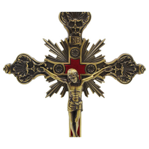13" Metallic Altar Gold Crucifix With Stand