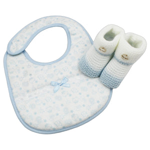Portuguese Blue Baby Classic Snap Bib with Bow and Booties Set