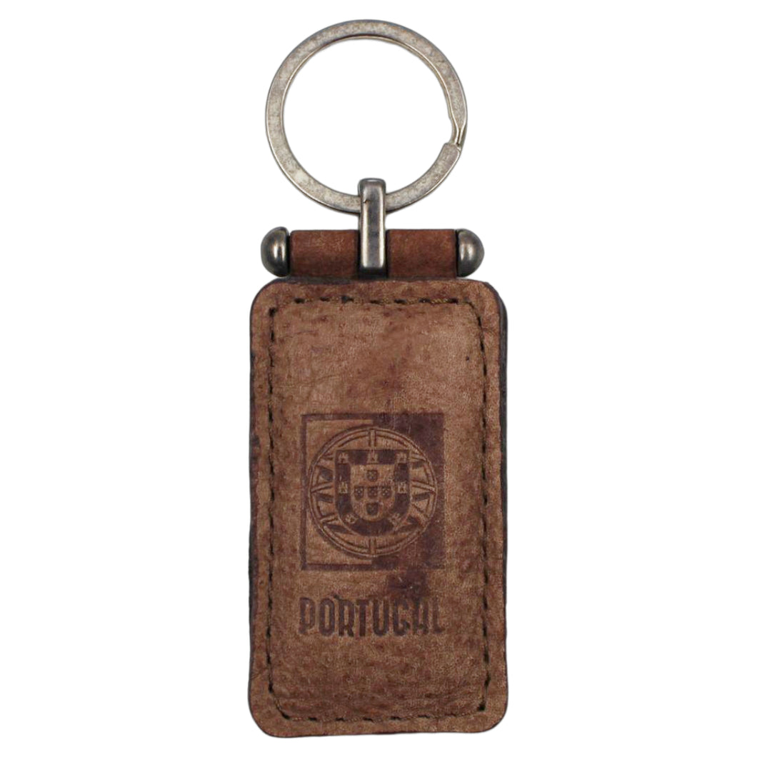 Portuguese Brown Leather Rectangular Keychain Made in Portugal