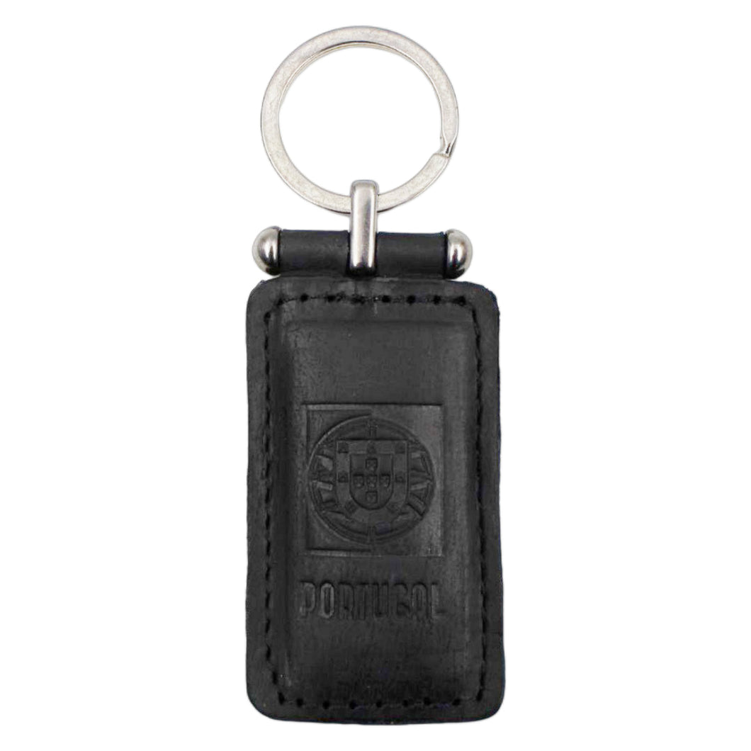Portuguese Black Leather Rectangular Keychain Made in Portugal