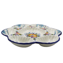 Load image into Gallery viewer, Hand-Painted Traditional Portuguese Ceramic Floral Divided Chip & Dip Platter
