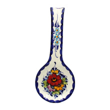 Load image into Gallery viewer, Hand-Painted Portuguese Ceramic Floral Spoon Rest Utensil Holder
