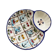 Load image into Gallery viewer, Hand-Painted Portuguese Ceramic Colored Mosaic Large Olive Dish with Pit Holder