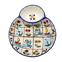 Load image into Gallery viewer, Hand-Painted Portuguese Ceramic Colored Mosaic Large Olive Dish with Pit Holder
