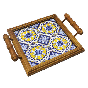 Traditional Portuguese Tile Serving Wooden Tray