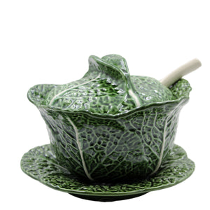 Faiobidos Hand-Painted Small Ceramic Cabbage Tureen with Ladle