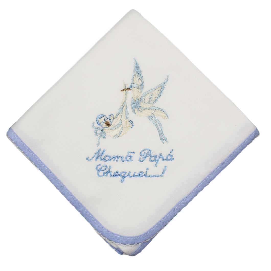Portuguese Embroidered Blue Baby Burp Cloth 