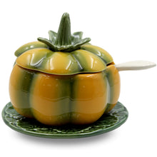 Load image into Gallery viewer, Faiobidos Hand-Painted Ceramic Pumpkin Sugar Bowl with Spoon
