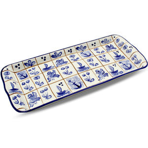 Hand-Painted Portuguese Ceramic Blue Mosaic Serving Platter, Tart Tray