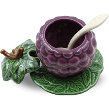 Load image into Gallery viewer, Faiobidos Hand-Painted Ceramic Blackberry Sugar Bowl with Spoon

