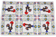 Load image into Gallery viewer, 31" x 47" Good Luck Rooster Galo de Barcelos White Table Linen with Fringe