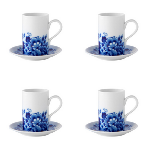 Vista Alegre Porcelain Blue Ming Set of 4 Coffee Cups and Saucers