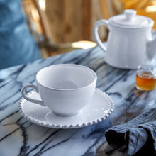 Load image into Gallery viewer, Costa Nova Pearl 8 oz. White Tea Cup and Saucer Set
