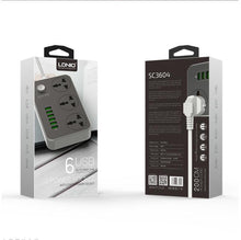 Load image into Gallery viewer, LDNIO Power Strip Surge Protector with 3 Universal International Socket &amp; Smart 6 USB Charging Ports 3.4A 220V
