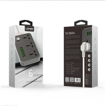 Load image into Gallery viewer, LDNIO Power Strip Surge Protector with 3 Universal International Socket & Smart 6 USB Charging Ports 3.4A 220V