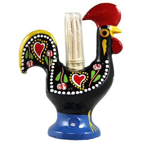 3.5 Inch Hand Painted Portuguese Aluminum Toothpick Holder Good Luck Rooster