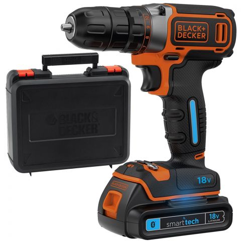 Black+decker 18V Lithium-Ion Smart Tech Drill Driver with 400mA Charger and Kit Box, 220 Volts, Not for USA