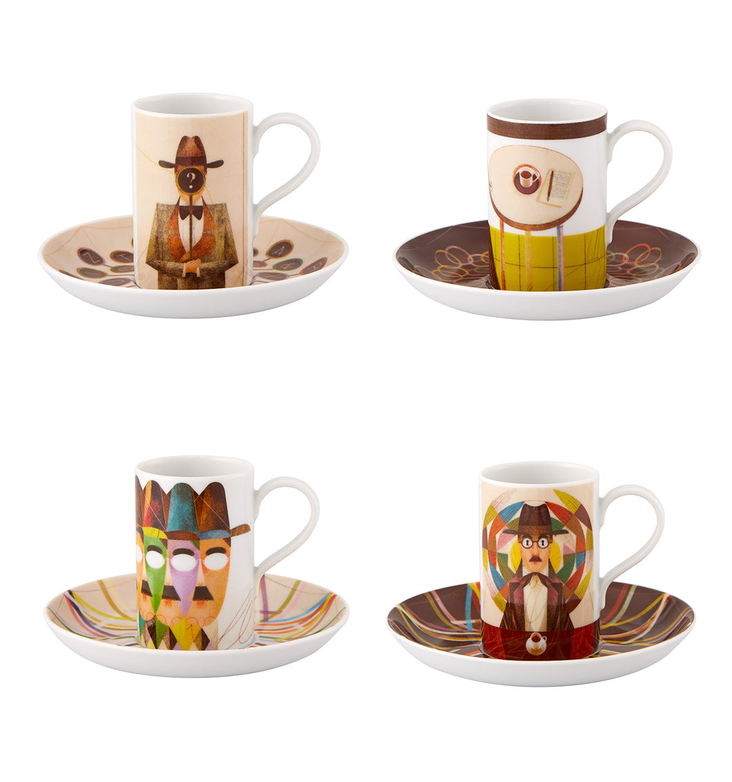 Vista Alegre Pessoa Gonçalo Viana Coffee Cup and Saucer, Set of 4