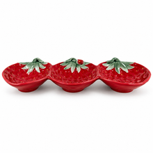Load image into Gallery viewer, Portuguese Ceramic Strawberry Three-Section Serving Platter
