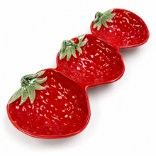 Load image into Gallery viewer, Portuguese Ceramic Strawberry Three-Section Serving Platter
