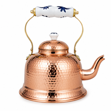 Load image into Gallery viewer, Store- Hand Hammered Portuguese Copper Tea Kettle with Ceramic Floral
