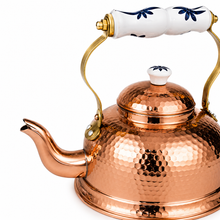 Load image into Gallery viewer, Store- Hand Hammered Portuguese Copper Tea Kettle with Ceramic Floral
