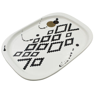 Ceramic Serving Tray with Geometric Black & White Design, Modern Abstract Pattern