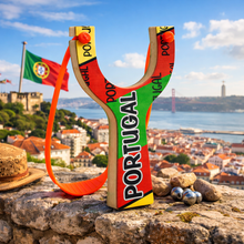 Load image into Gallery viewer, Traditional Portuguese Wooden Slingshot – Portugal Flag Design

