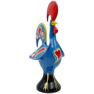 Traditional Hand-Painted Portuguese Good Luck Rooster Metal Figurine, 10"