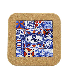 Load image into Gallery viewer, Small Tile &amp; Cork Trivet - Azulejo Portugal Design, Blue &amp; White with Orange Accents
