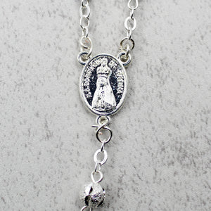 Our Lady of Fatima Rosary with Clear & Blue Beads, Medallion, and Case