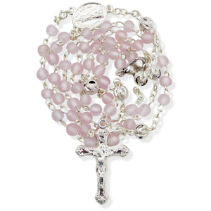 Our Lady of Fatima Rosary with Light Pink Beads and Case