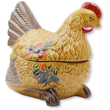 Load image into Gallery viewer, Hand-Painted Ceramic Hen Covered Dish with Lid - Made in Portugal, Farmhouse Style
