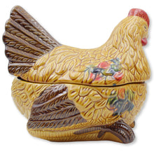 Load image into Gallery viewer, Hand-Painted Ceramic Hen Covered Dish with Lid - Made in Portugal, Farmhouse Style
