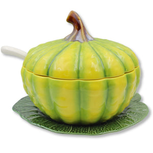 Hand-Painted Large Pumpkin Tureen with Ladle - Made in Portugal