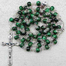 Load image into Gallery viewer, Our Lady of Fatima Rosary with Emerald Green Beads, Medallion, and Case
