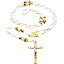 Load image into Gallery viewer, Our Lady of Fatima Rosary - White Mother of Pearl Oval Beads with Gold Tone Accents
