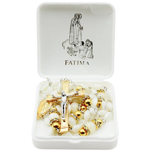 Our Lady of Fatima Rosary - White Mother of Pearl Oval Beads with Gold Tone Accents