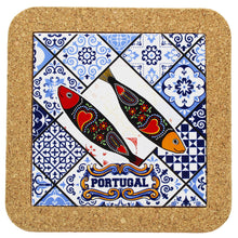 Load image into Gallery viewer, Portuguese Sardine Tile &amp; Cork Trivet - Azulejo Pattern Blue &amp; White
