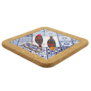 Portuguese Sardine Tile & Cork Trivet - Azulejo Pattern Blue & White