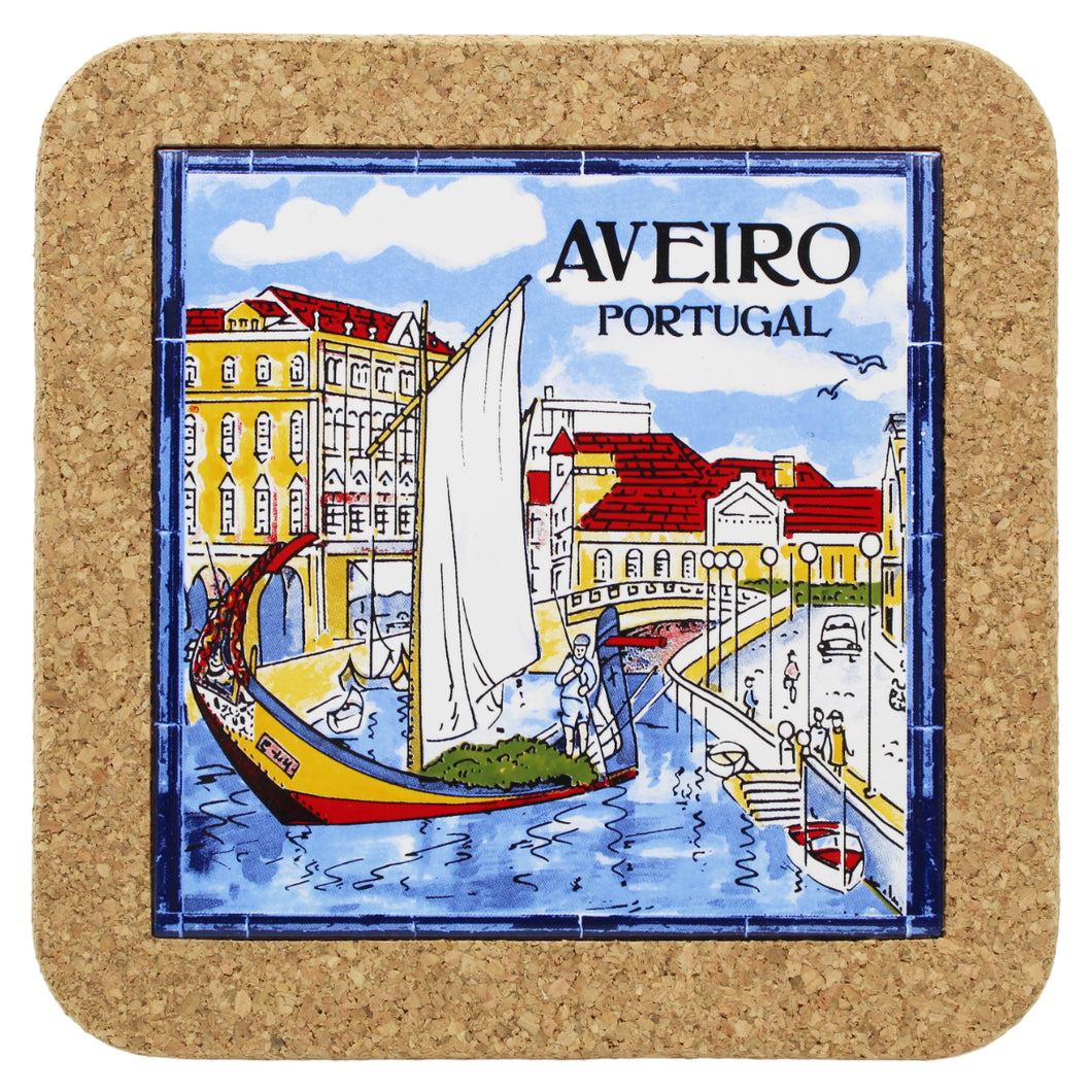 Aveiro Portugal Canal Scene Tile & Cork Trivet