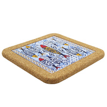 Load image into Gallery viewer, Portuguese Sardine Tile &amp; Cork Trivet - Azulejo Pattern with Cities of Portugal
