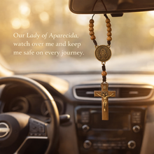 Load image into Gallery viewer, Our Lady of Aparecida Car Rosary in Imbuia Wood with Crucifix and Toggle Clasp
