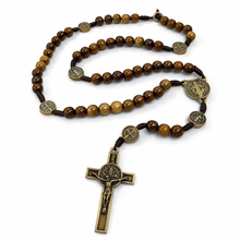 Load image into Gallery viewer, St. Benedict Rosary, 8mm Imbuia Wood Beads, Bronze Crucifix and Medallion, Catholic Prayer Beads
