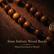Load image into Gallery viewer, St. Benedict Rosary, 8mm Imbuia Wood Beads, Bronze Crucifix and Medallion, Catholic Prayer Beads
