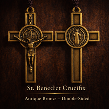 Load image into Gallery viewer, St. Benedict Rosary, 8mm Imbuia Wood Beads, Bronze Crucifix and Medallion, Catholic Prayer Beads
