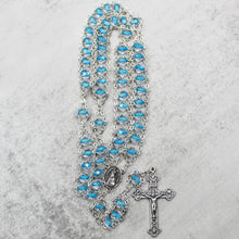 Load image into Gallery viewer, Our Lady of Fatima Rosary with Clear &amp; Blue Beads, Medallion, and Case
