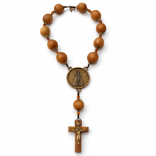 Load image into Gallery viewer, Our Lady of Aparecida Hanging Rosary — 21mm Imbuia Wood Beads, Double-Sided Medal &amp; St. Benedict Crucifix
